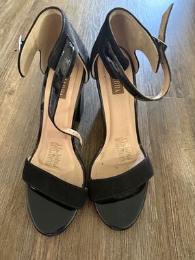 Black Ankle-Strap Open-Toe Heeled Sandals